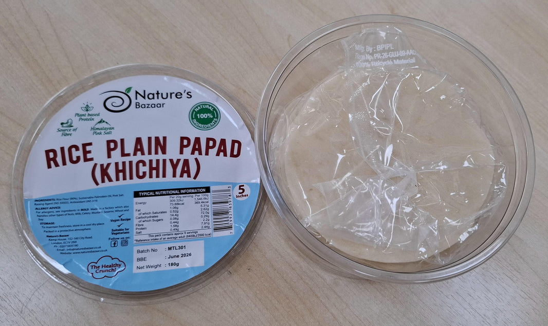 Nature’s Bazaar Rice Plain Papad (Khichiya) – 180g | 5-Inch | 100% Natural | Classic Crunch
