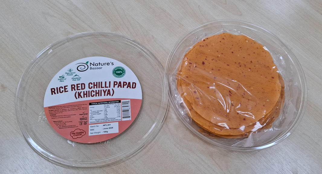 Nature’s Bazaar Rice Red Chilli Papad (Khichiya) – 180g | 7-Inch | 100% Natural | Fiery Crunch