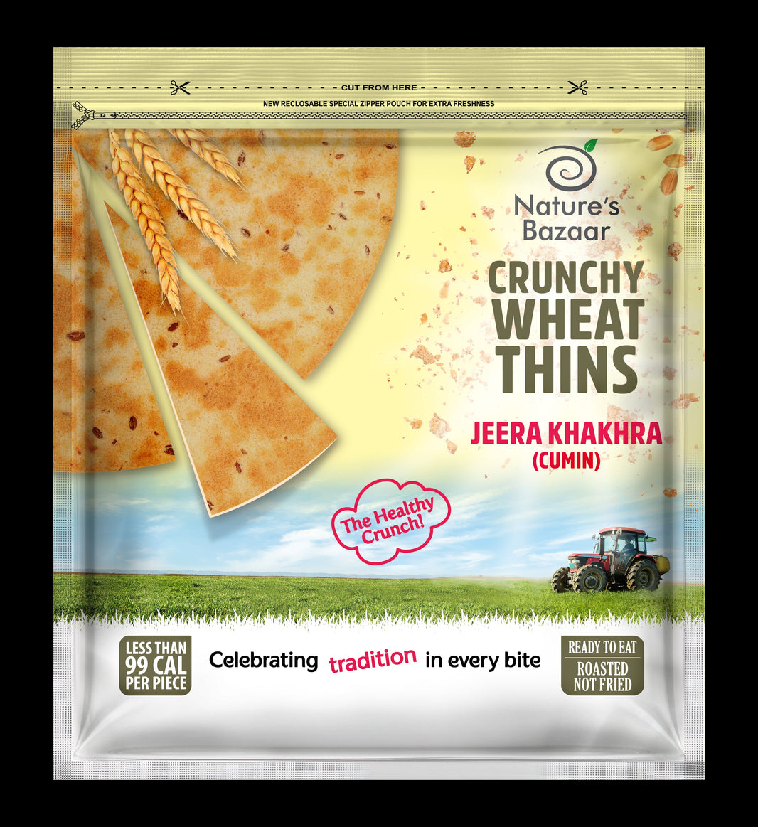 Nature's Bazaar Crunchy Wheat Thins – Jeera Khakhra (Cumin)