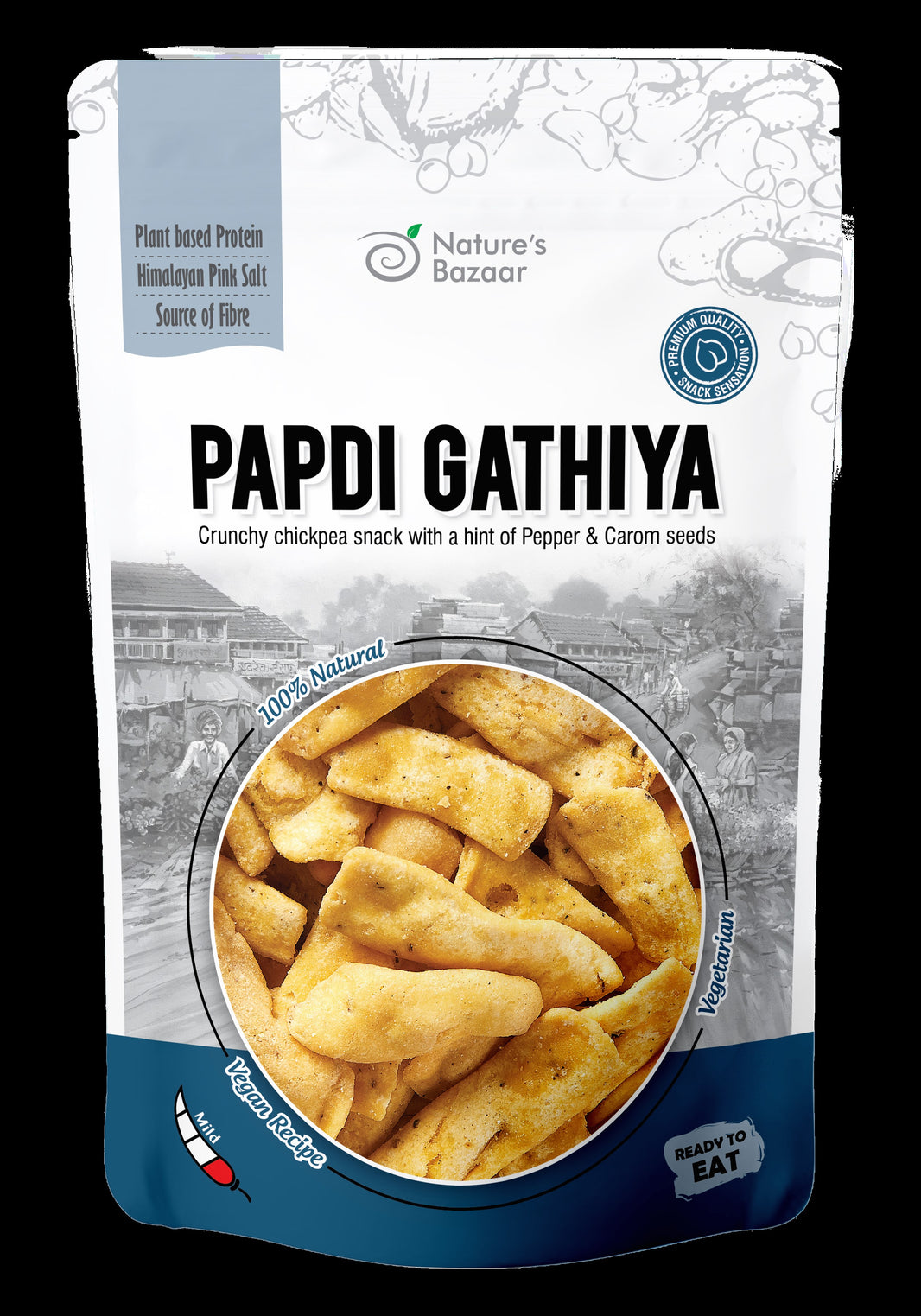 Nature’s Bazaar Papdi Gathiya | Crunchy Chickpea Snack with Pepper & Carom Seeds | 100% Natural & Vegan