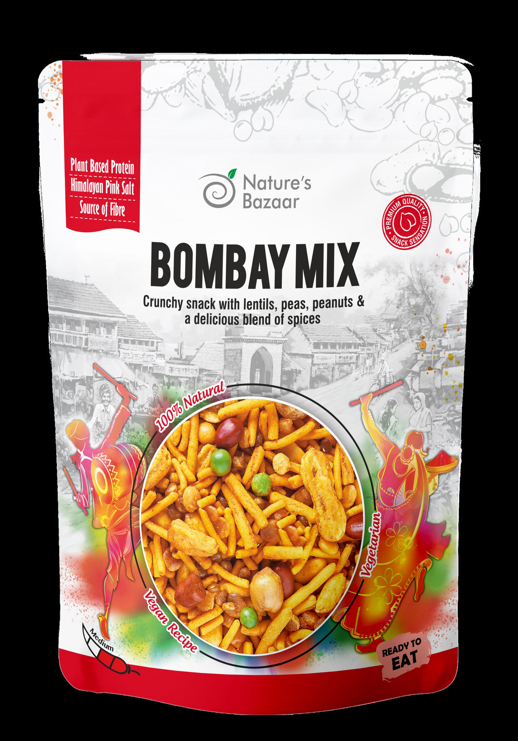 Nature’s Bazaar Bombay Mix | Crunchy Indian Snack with Peas, Peanuts & Spices | 100% Natural | Vegan & Ready to Eat