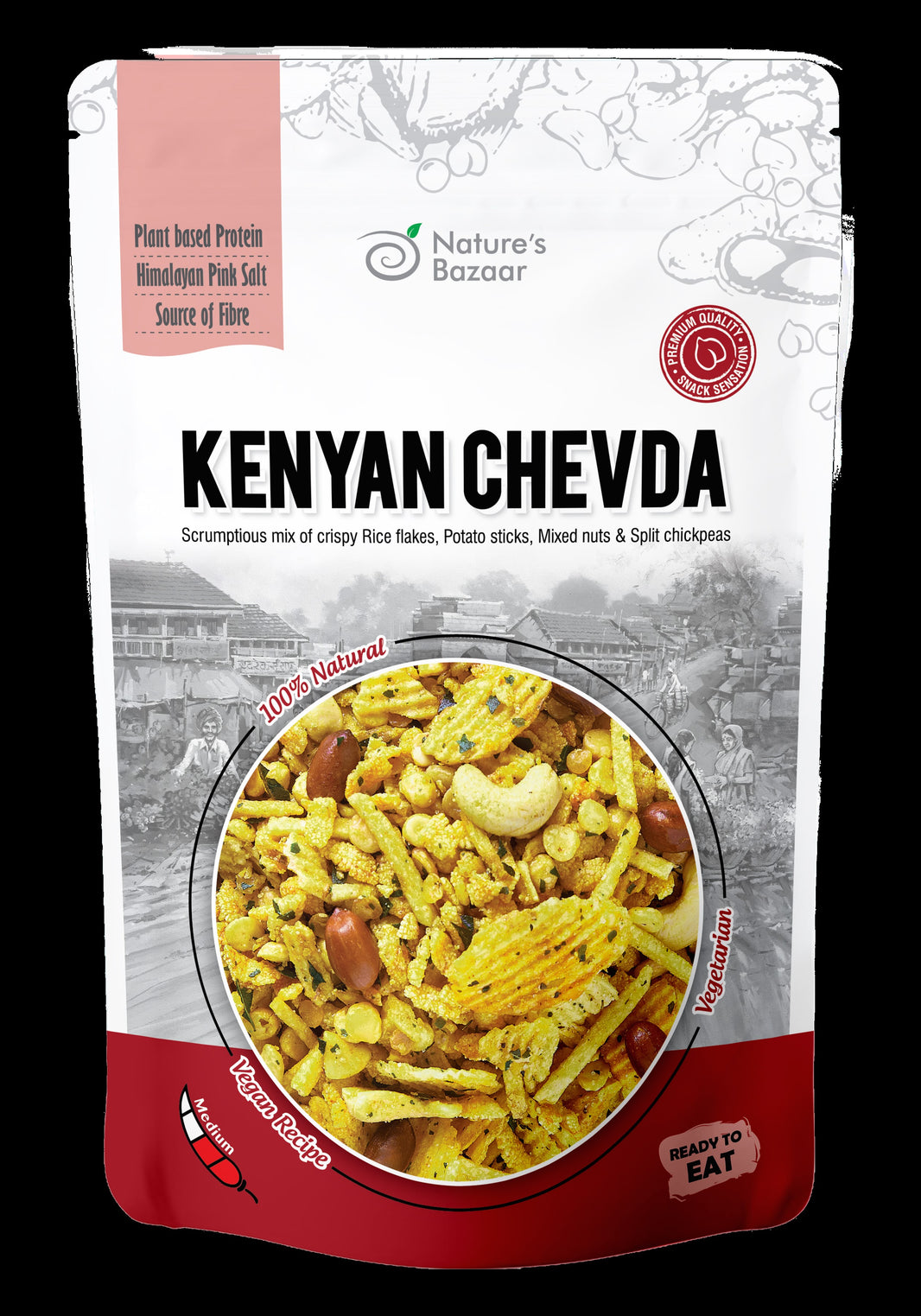 Nature’s Bazaar Kenyan Chevda | Medium Spiced Crunchy Snack | Blend of Rice Flakes, Potato Sticks, Nuts & Chickpeas