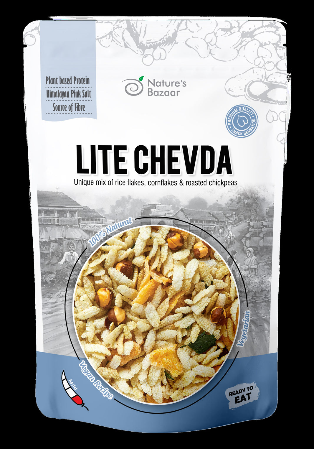 Nature’s Bazaar Lite Chevda | Mild Spiced Snack Mix with Rice Flakes, Cornflakes & Roasted Chickpeas | Vegan & 100% Natural
