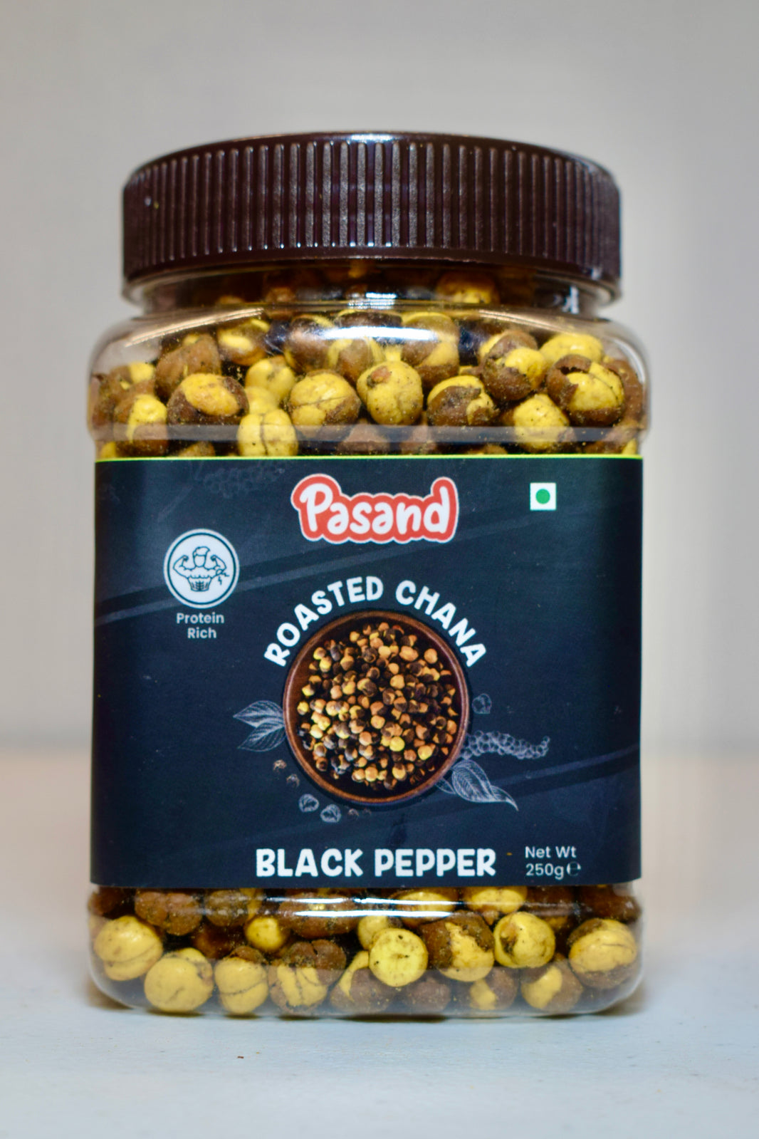 Pasand Roasted Chana – Black Pepper Flavour | Protein-Rich Crunchy Snack (250g Jar)