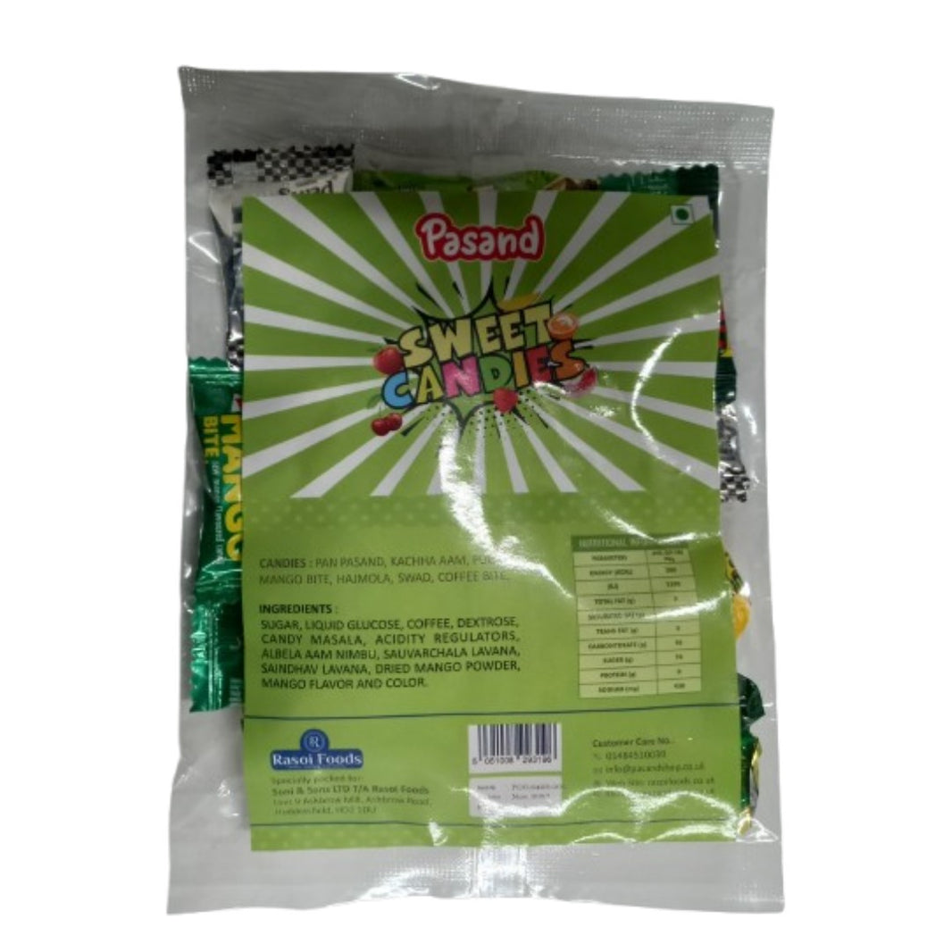 Pasand Assorted Sweet Candies – Mixed Fruit, Mango, Paan, Coffee Flavors (Pack of 200g)