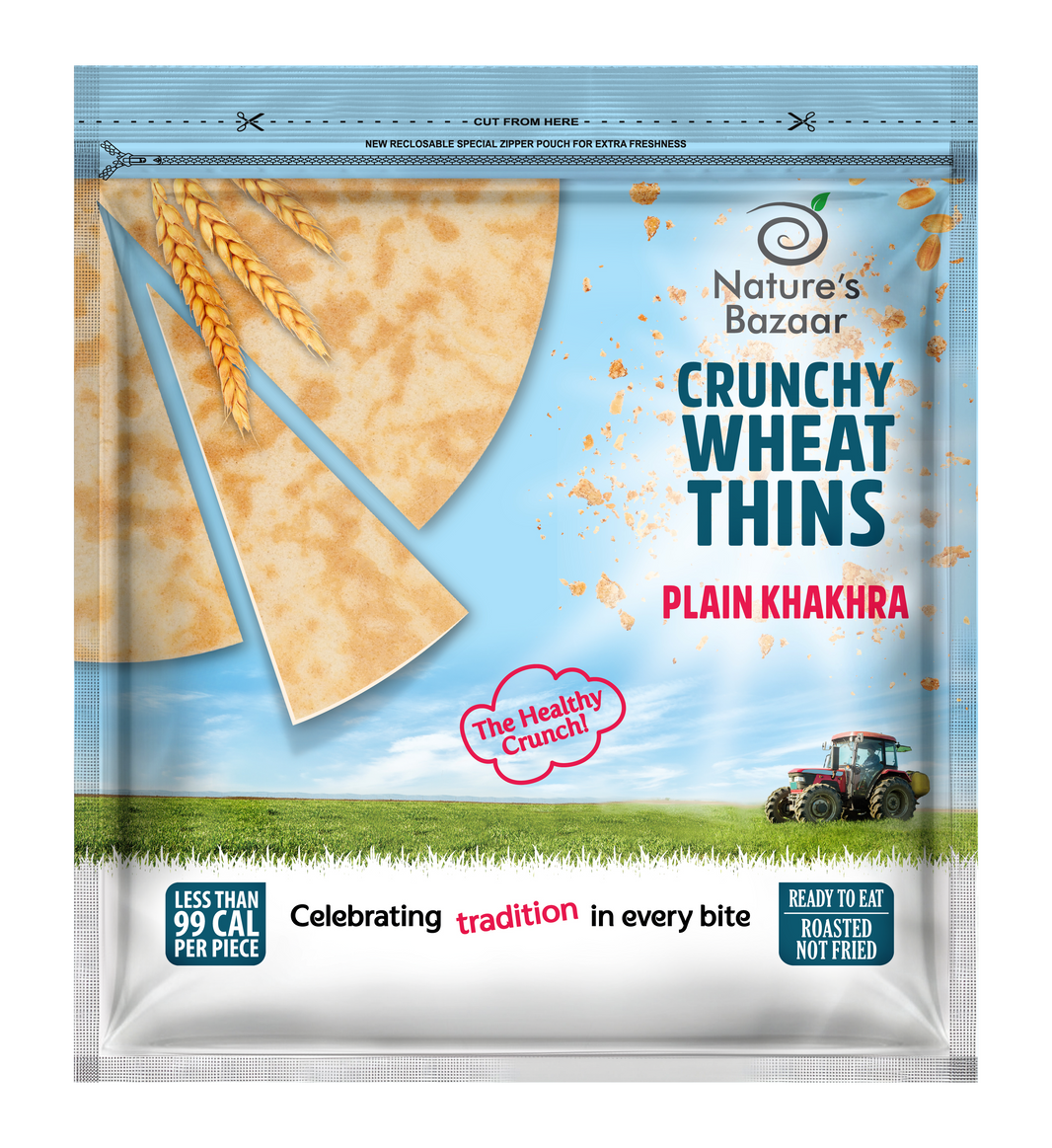 Nature's Bazaar Crunchy Wheat Thins – Plain Khakhra