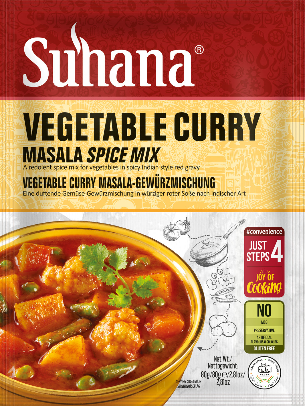 Suhana Vegetable Curry Masala – Spice Mix for Indian Red Gravy (80g)