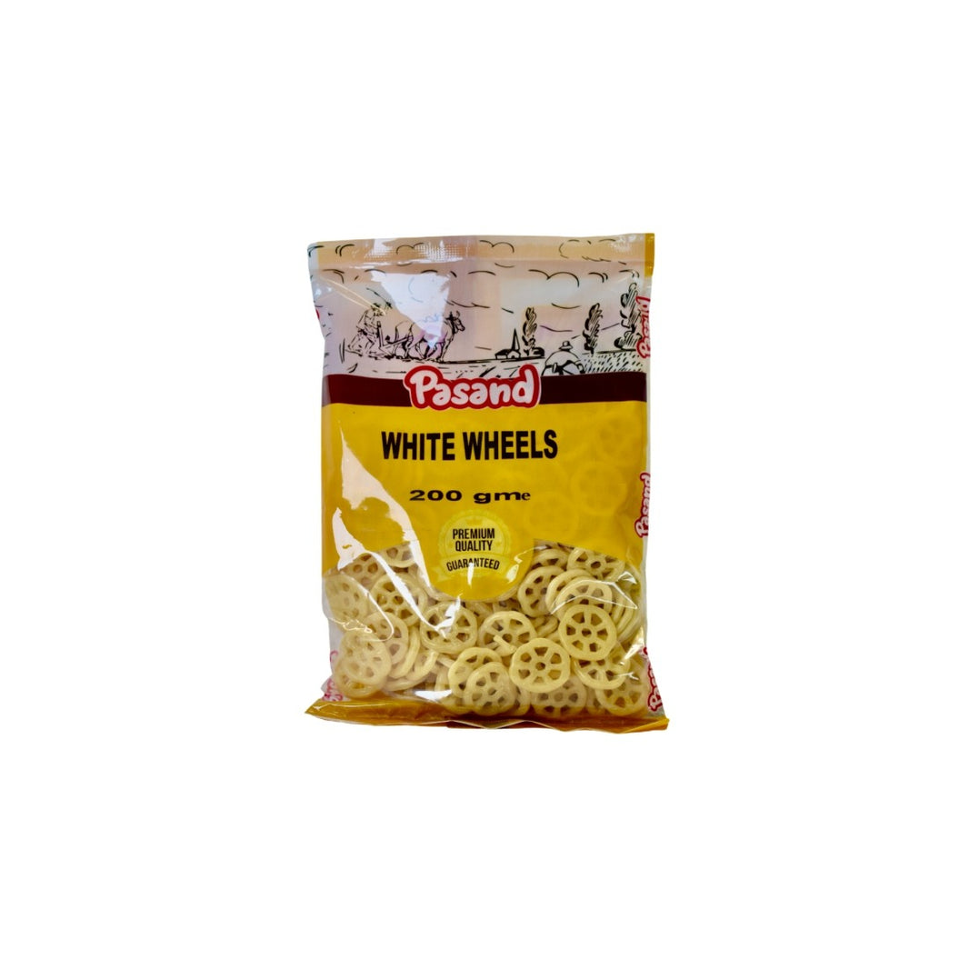 Pasand White Wheels Fryums – 200g | Classic Wheel-Shaped Ready-to-Fry Snack