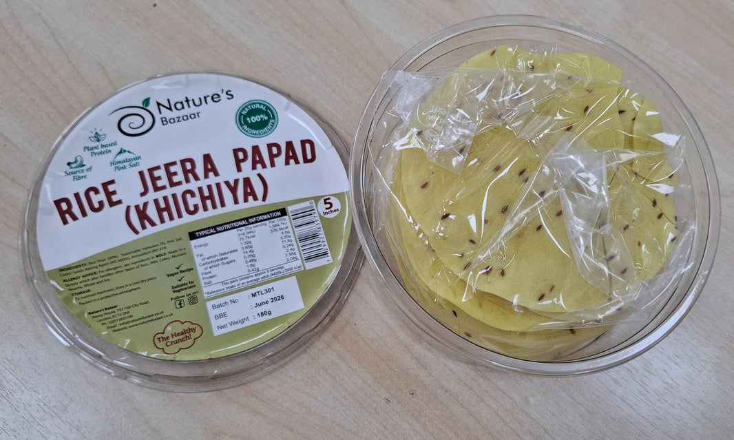Nature’s Bazaar Rice Jeera Papad (Khichiya) – 180g | 5-Inch | Cumin-Flavored | 100% Natural