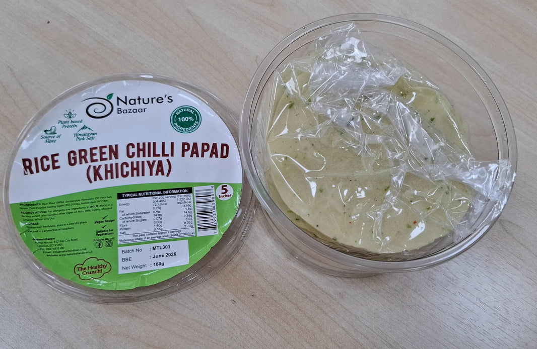 Nature’s Bazaar Rice Green Chilli Papad (Khichiya) – 5 Inch | 100% Natural | 180g