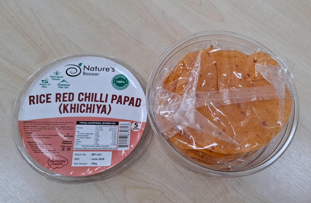 Nature’s Bazaar Rice Red Chilli Papad (Khichiya) – 180g | 5-Inch | 100% Natural | Fiery Crunch