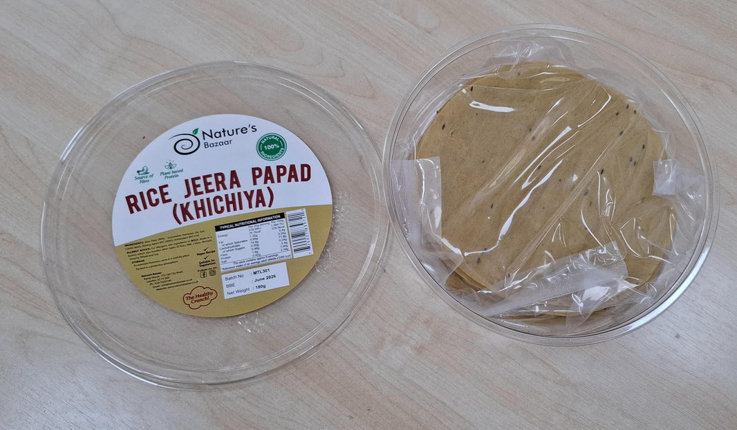 Nature’s Bazaar Rice Jeera Papad (Khichiya) – 180g | 100% Natural | 7-Inch Cumin-Flavored Snack
