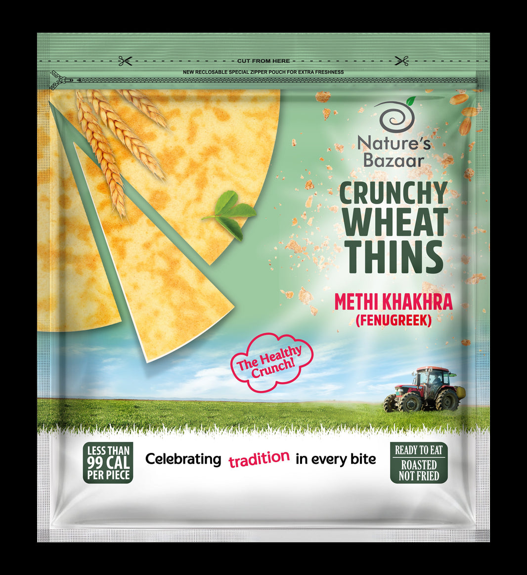 Nature's Bazaar Crunchy Wheat Thins – Methi Khakhra (Fenugreek)