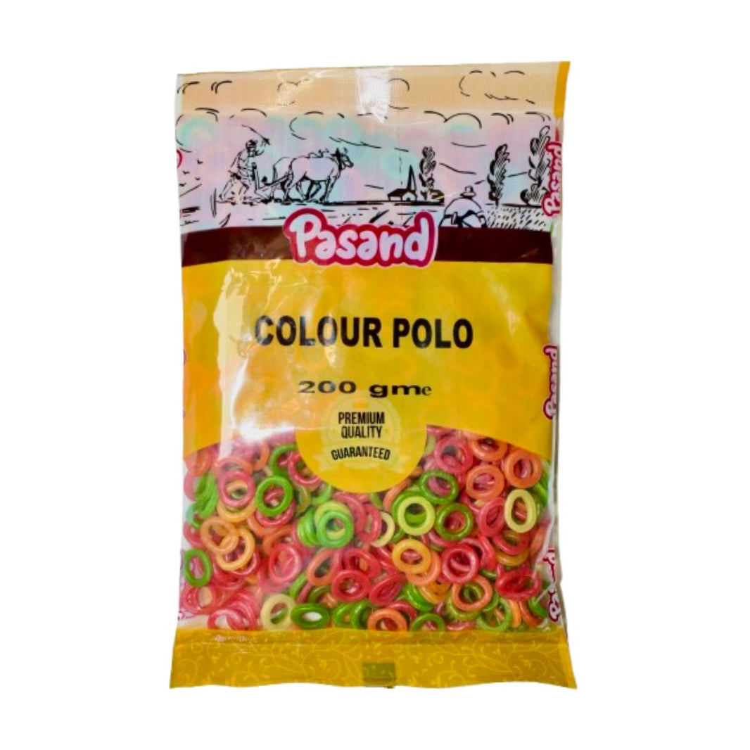 Pasand Colour Polo Fryums – 200g | Multicolour Ready-to-Fry Ring Snack