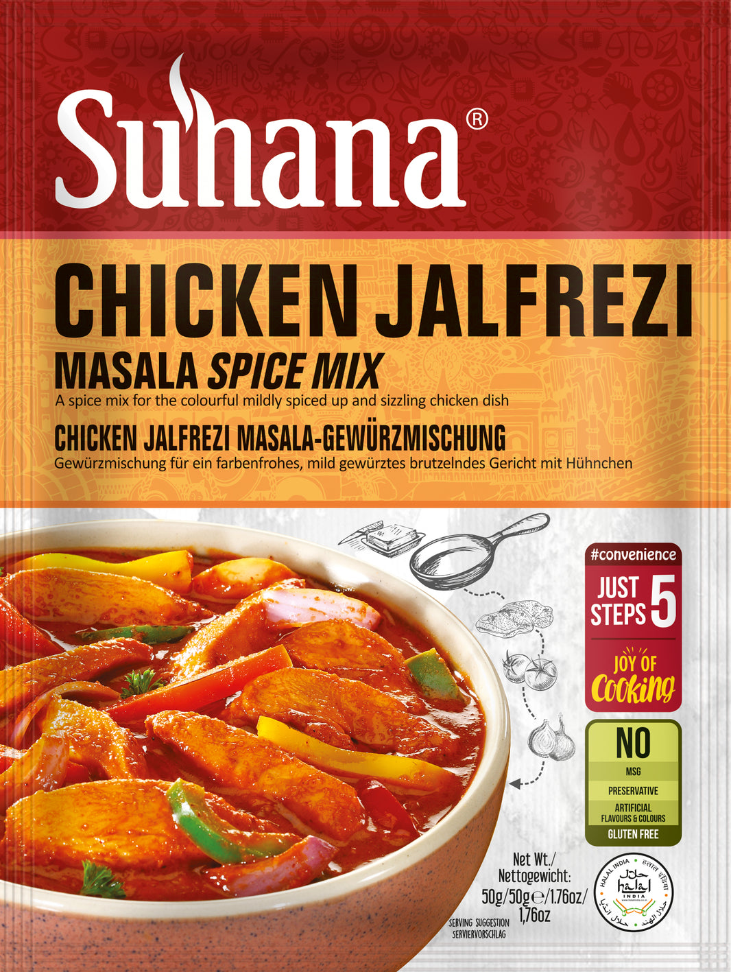 Suhana Chicken Jalfrezi Masala – Mildly Spiced Sizzling Curry Mix (50g)