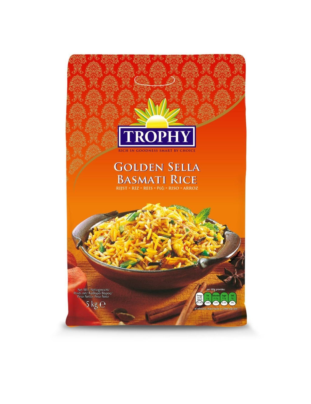 Trophy Golden Sella Basmati Rice – Long Grain Parboiled Perfection (5k